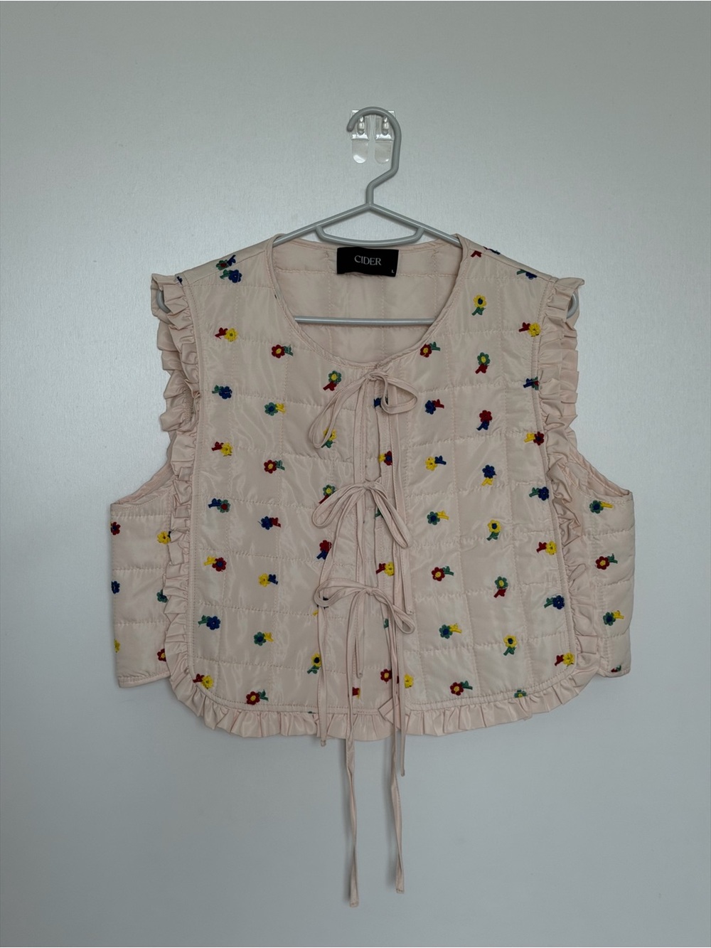 Cider Cream Quilted Floral Tie-Front Vest